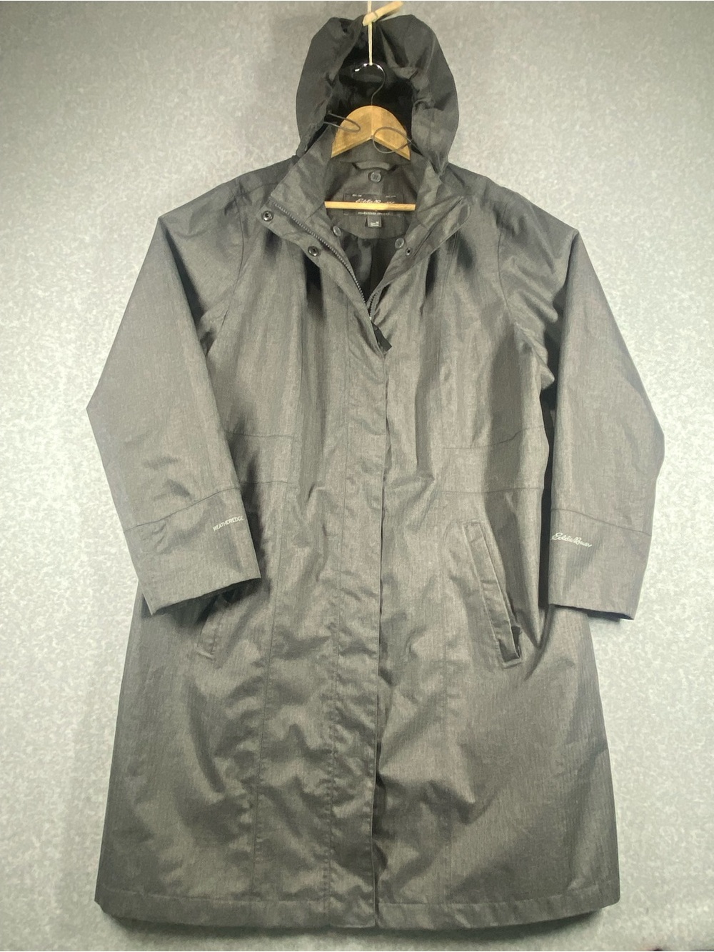 Eddie Bauer Weatheredge Rain Coat Women's 1X Gray Long  Hooded Removable Zip